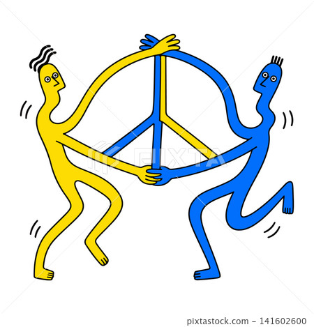 Two figures embracing a peace symbol Two figures embracing a peace symbol 141602600