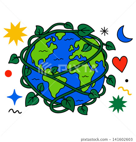 Earth Wrapped in Vines with Celestial and Geometric Elements Earth Wrapped in Vines with Celestial and Geometric Elements 141602603