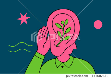 Person Listening to Nature's Growth Person Listening to Nature's Growth 141602619