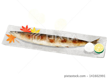烤秋刀魚的水彩插圖 烤秋刀魚的水彩插圖 141602991