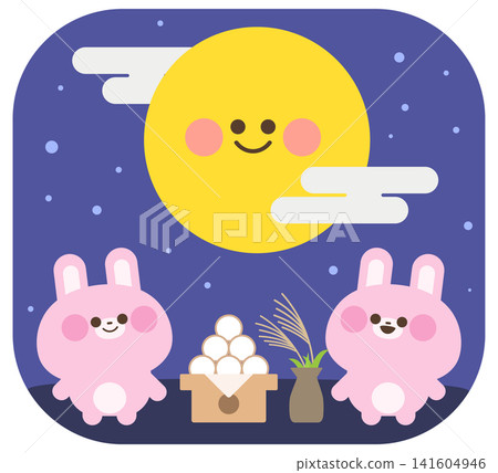 A rabbit enjoying moon viewing. A rabbit enjoying moon viewing. 141604946