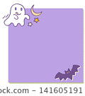 A purple sticky note design featuring cute illustrations of ghosts, the moon, stars, and bats. 141605191