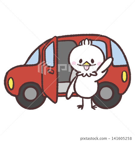 An illustration of a white bird raising its hand in front of a car. An illustration of a white bird raising its hand in front of a car. 141605258
