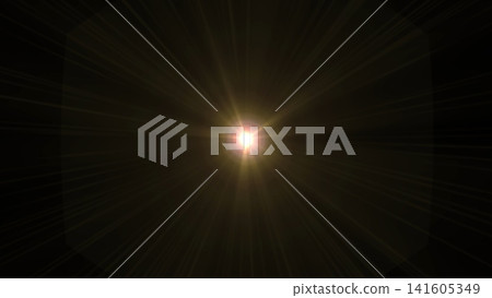 Radiant golden lens flare bursts across a velvety black backdrop Radiant golden lens flare bursts across a velvety black backdrop 141605349