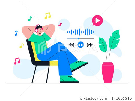 Viral Tunes Vector Illustration Featuring Music Streaming App, Trending Audio Tracks, Mobile Listening, Social Media Sharing and Digital Entertainment 141605519