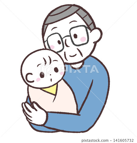 Illustration of a senior man holding a baby 141605732