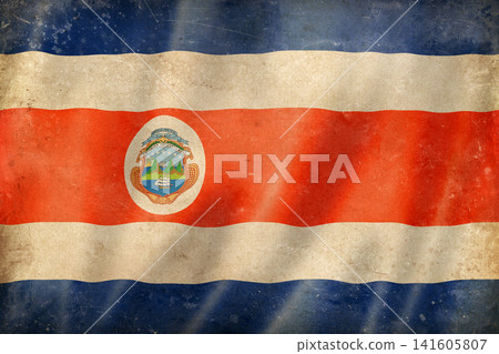 Old vintage flag of Costa Rica, worn and stained 141605807