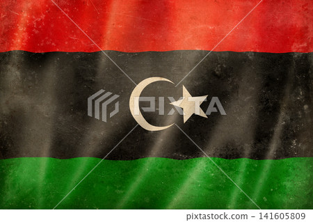 Old vintage flag of Libya, worn and stained Old vintage flag of Libya, worn and stained 141605809