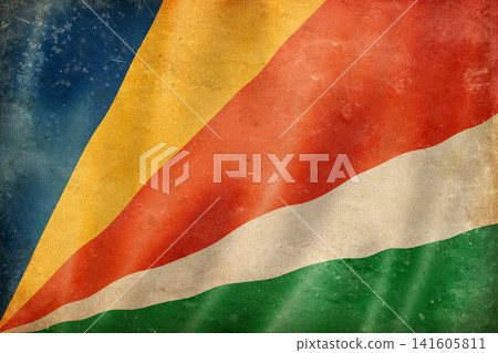 Old vintage flag of Seychelles, worn and stained Old vintage flag of Seychelles, worn and stained 141605811