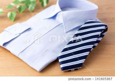 Blue regimental tie and dress shirt Blue regimental tie and dress shirt 141605867