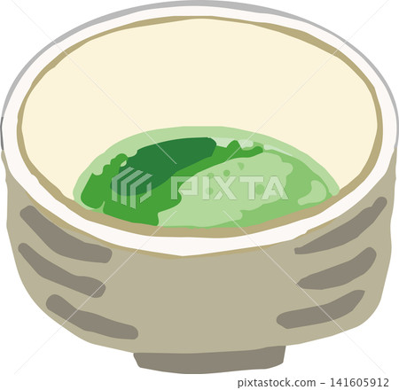 一幅描繪抹茶和日本茶道中使用的茶碗的插圖。 一幅描繪抹茶和日本茶道中使用的茶碗的插圖。 141605912