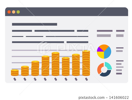 financial dashboard with coin growth chart and data visualizations financial dashboard with coin growth chart and data visualizations 141606022