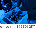 Close-up of semiconductor microchip on circuit board, motherboard processor for computer repair, hardware technology and chip manufacturing industry concept. 141606257