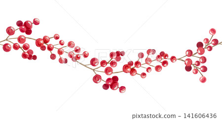 Watercolor christmas seamless border with festive winter red berry garland branch. Isolated hand drawn botanical illustration element drawing. Repeatable holiday pattern line design Watercolor christmas seamless border with festive winter red berry garland branch. Isolated hand drawn botanical illustration element drawing. Repeatable holiday pattern line design 141606436