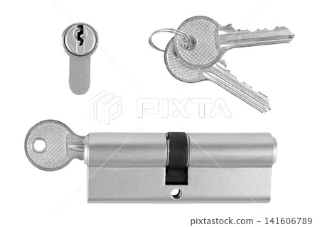 Euro profile cylinder lock with door keys isolated on white background 141606789