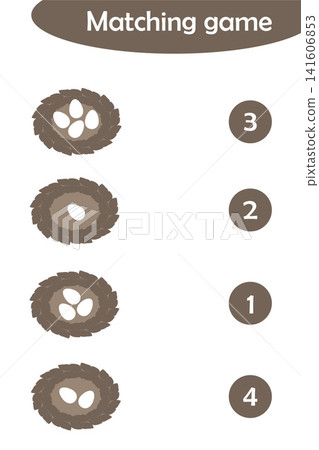 Maths game with eggs in nests for children, easy level, education game for kids, preschool worksheet activity, task for the development of logical thinking, vector illustration Maths game with eggs in nests for children, easy level, education game for kids, preschool worksheet activity, task for the development of logical thinking, vector illustration 141606853