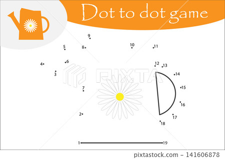 Watering can in cartoon style, dot to dot game, coloring page, education numbers game for the development of children, kids preschool activity, printable worksheet, vector illustration Watering can in cartoon style, dot to dot game, coloring page, education numbers game for the development of children, kids preschool activity, printable worksheet, vector illustration 141606878