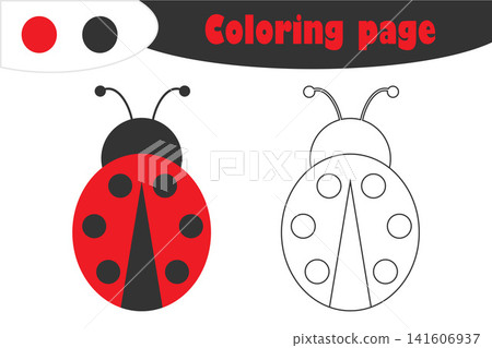 Ladybug in cartoon style, coloring page, spring education paper game for the development of children, kids preschool activity, printable worksheet, vector illustration Ladybug in cartoon style, coloring page, spring education paper game for the development of children, kids preschool activity, printable worksheet, vector illustration 141606937