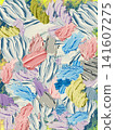 Close-up of abstract, rough, colorful painting textures, oil paint brushstrokes, and palette knife marks on the canvas. 141607275
