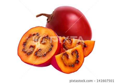 Fresh tamarillo half fruit isolated on white background Fresh tamarillo half fruit isolated on white background 141607501