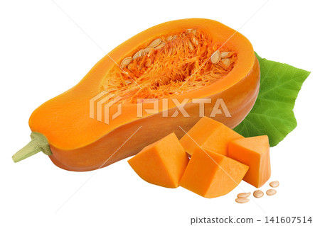 butternut squash slice isolated on white background with full depth of field butternut squash slice isolated on white background with full depth of field 141607514