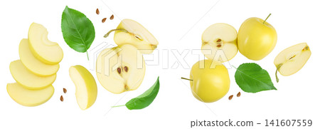 yellow apple with half isolated on white background. Top view. Flat lay . yellow apple with half isolated on white background. Top view. Flat lay . 141607559