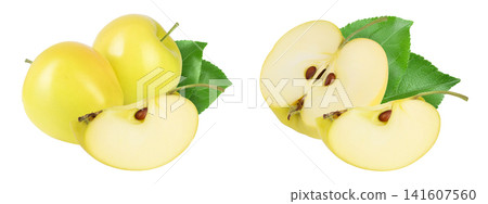 yellow apple isolated on white background with full depth of field yellow apple isolated on white background with full depth of field 141607560