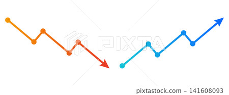 An illustration of a line graph comparing an upward trend and a downward trend. An illustration of a line graph comparing an upward trend and a downward trend. 141608093