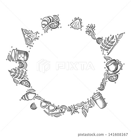 Summer black and white hand-drawn frames for travel, menus, restaurants, and cafes. Coconut, drinks, summer, shells Summer black and white hand-drawn frames for travel, menus, restaurants, and cafes. Coconut, drinks, summer, shells 141608167