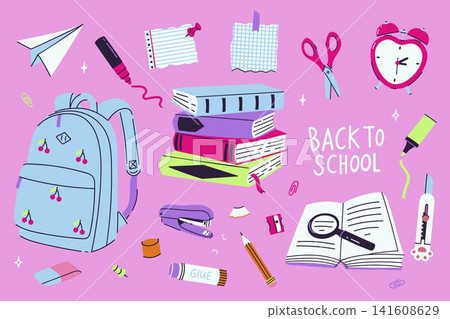A set of school supplies and elements. Vector graphics. A set of school supplies and elements. Vector graphics. 141608629