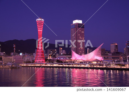 神戶港塔和Meriken公園夜視圖 141609067