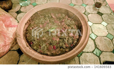 Steaming Hot Traditional Moroccan Kefta Meatball Tagine with Tomato Sauce Steaming Hot Traditional Moroccan Kefta Meatball Tagine with Tomato Sauce 141609383