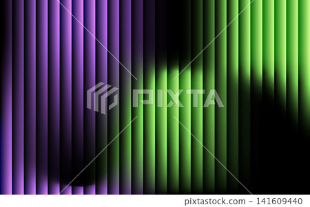 Neon Purple and Green Gradient Stripe Background on Black. Abstract Vertical Light Streaks with Vibrant Colors, Glowing Texture and Futuristic 3D Effect 141609440