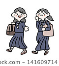 兩個女孩背著書包去上學的插圖 | 手繪，上學通勤，貼紙風格 141609714