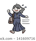 一位女學生匆匆奔跑的插圖 | 手繪，遲到，貼紙風格，中學生/高中生 141609716