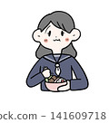 女學生吃午餐的插圖 | 手繪，午餐，貼紙風格 141609718