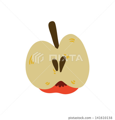Doodle half apple illustration. Colorful hand drawn red apple cut in half with seeds isolated on white in sketch style. Doodle half apple illustration. Colorful hand drawn red apple cut in half with seeds isolated on white in sketch style. 141610138