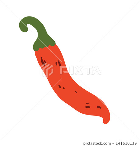 Doodle red hot chili pepper illustration. Colorful hand drawn spicy pepper isolated on white in sketch style. 141610139