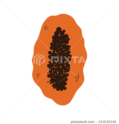 Doodle papaya fruit illustration. Colorful hand drawn tropical fruit isolated on white in sketch style. Doodle papaya fruit illustration. Colorful hand drawn tropical fruit isolated on white in sketch style. 141610140