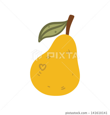 Doodle yellow pear illustration. Colorful hand drawn ripe fruit isolated on white in sketch style. Doodle yellow pear illustration. Colorful hand drawn ripe fruit isolated on white in sketch style. 141610141