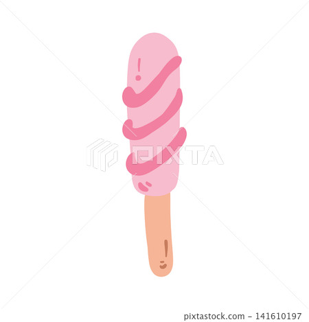 Doodle popsicle ice cream illustration. Colorful hand drawn frozen dessert on a stick isolated on white in sketch style. 141610197