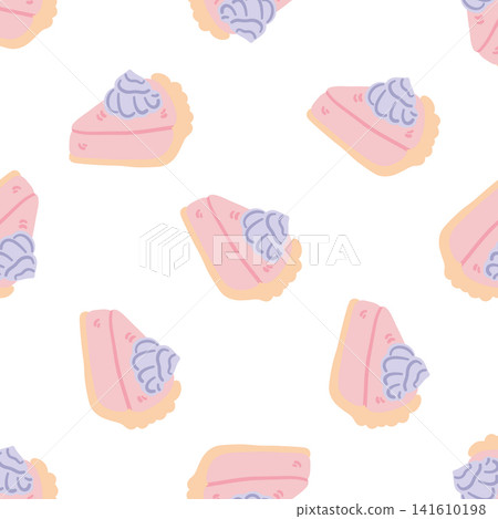 Doodle seamless pie slice pattern. Delicate pastel colors hand drawn sweet pie pieces repeating background in sketch style. Doodle seamless pie slice pattern. Delicate pastel colors hand drawn sweet pie pieces repeating background in sketch style. 141610198