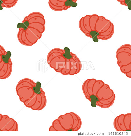 Doodle seamless pattern with colorful pumpkins, autumn garden harvest, seasonal holiday decoration, Thanksgiving and Halloween background Doodle seamless pattern with colorful pumpkins, autumn garden harvest, seasonal holiday decoration, Thanksgiving and Halloween background 141610243