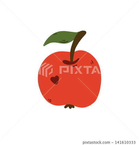 Doodle red apple illustration. Colorful hand drawn fresh red apple fruit isolated on white in sketch style. Doodle red apple illustration. Colorful hand drawn fresh red apple fruit isolated on white in sketch style. 141610333