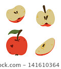 Doodle apple illustration set with whole apple, apple slices and half apple. Colorful hand drawn fruit collection isolated on white in sketch style. 141610364