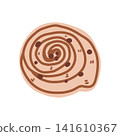 Doodle snail shaped bun illustration. Colorful hand drawn sweet pastry isolated on white in sketch style. 141610367