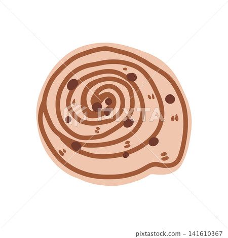 Doodle snail shaped bun illustration. Colorful hand drawn sweet pastry isolated on white in sketch style. 141610367