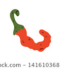 Doodle red hot chili pepper illustration. Colorful hand drawn spicy pepper isolated on white in sketch style. 141610368