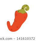 Doodle red hot chili pepper illustration. Colorful hand drawn spicy pepper isolated on white in sketch style. 141610372
