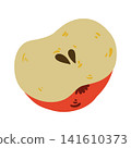 Doodle half apple illustration. Colorful hand drawn red apple half with seeds isolated on white in sketch style. 141610373